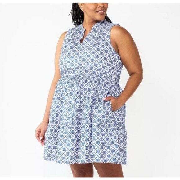 Draper James Dress 3X Blue White Cotton Summer Sleeveless Embroidered NEW - Picture 5 of 12